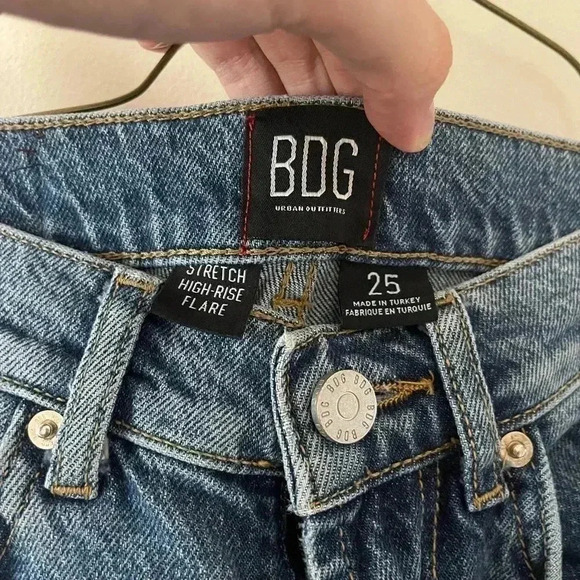 BDG urban outfitters dark wash stretch high waisted flare jeans size 25 - Picture 4 of 8